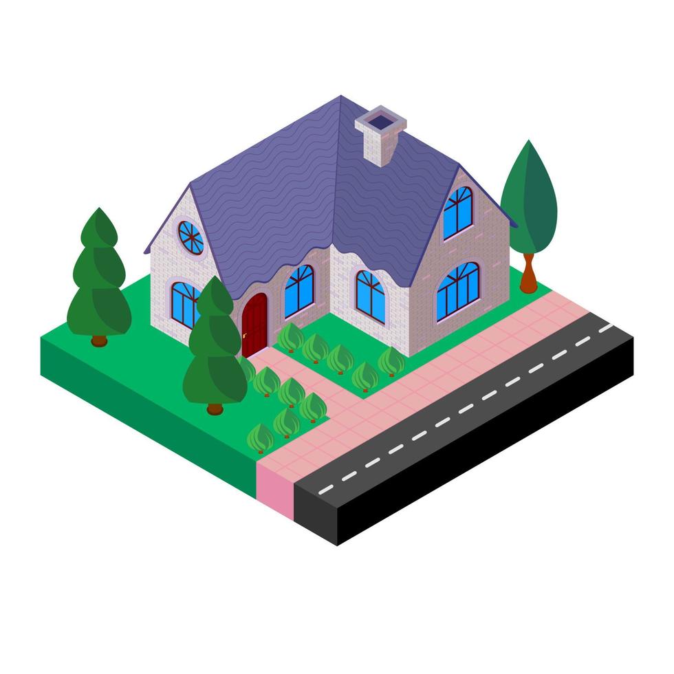 Old blue house with fir trees in the yard vector