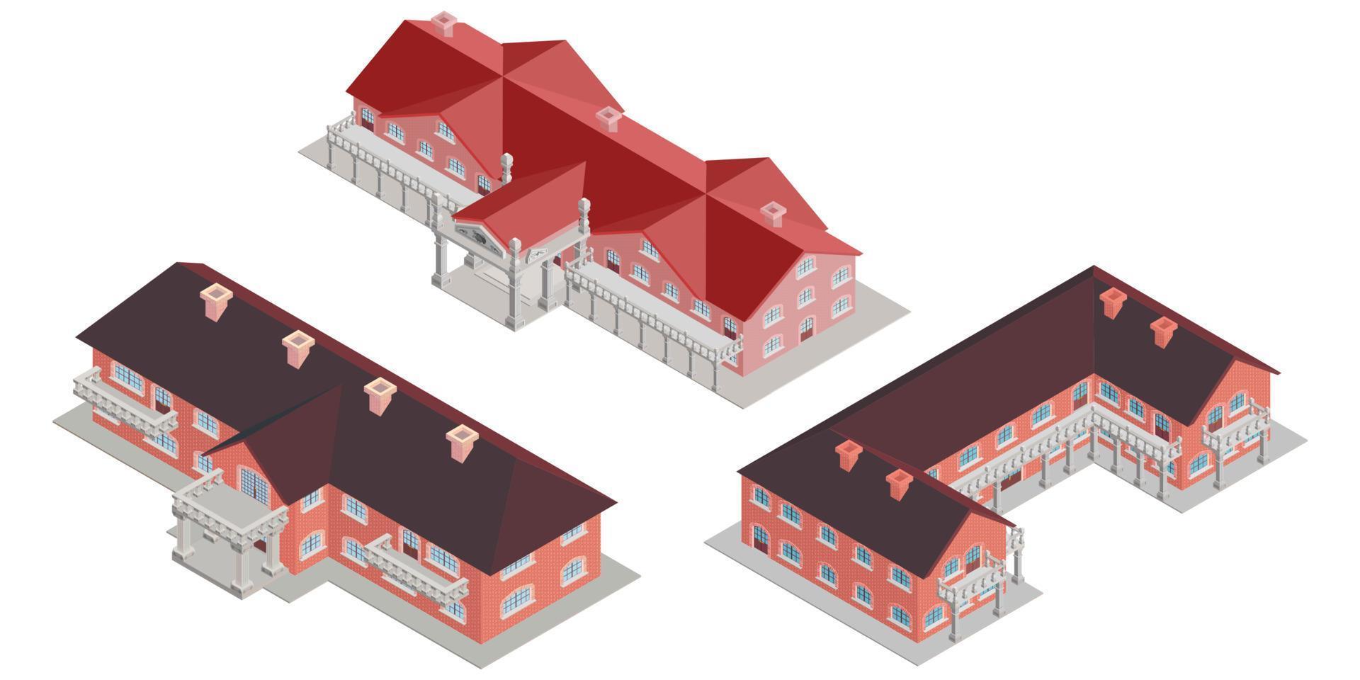 Old mansions of brick with columns collection vector