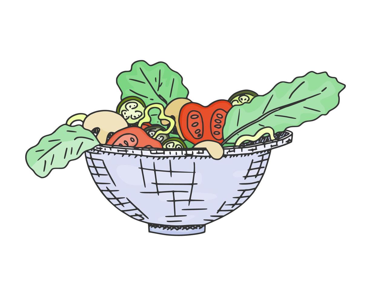 dedo del pie con ensalada vegetariana con hierbas doodle vector