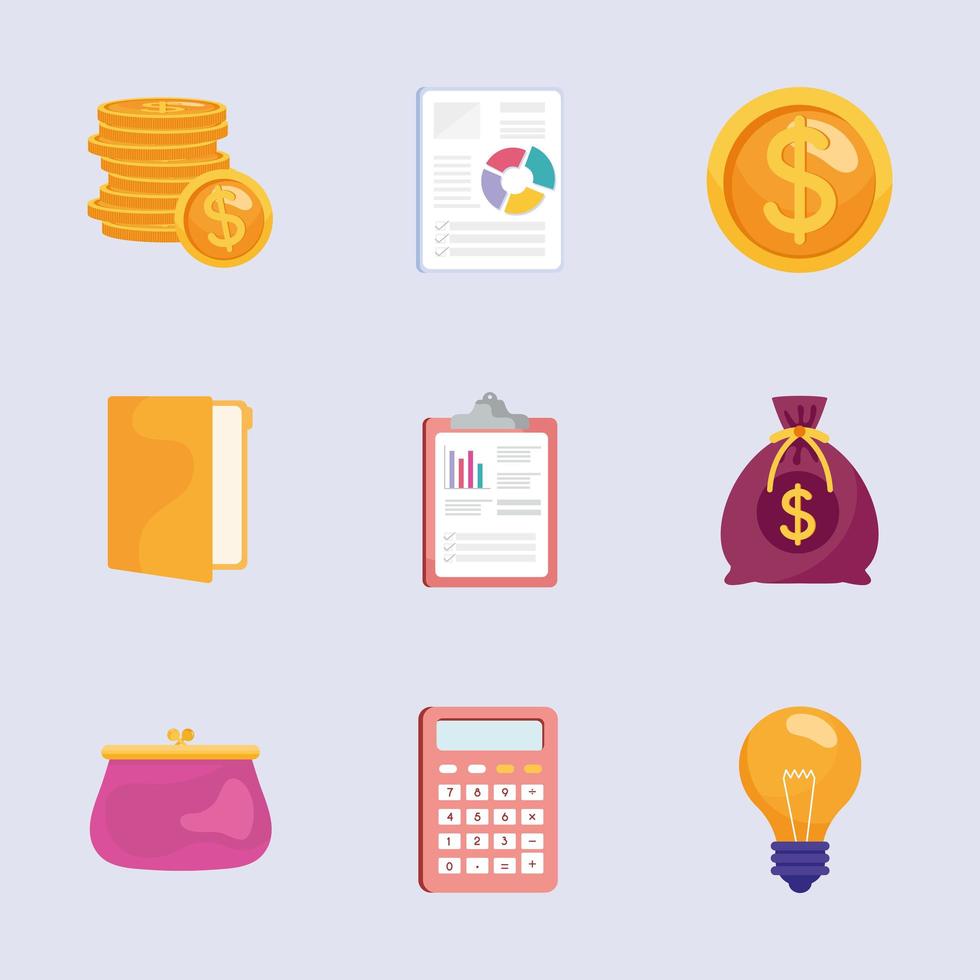 bundle of nine savings management set icons vector