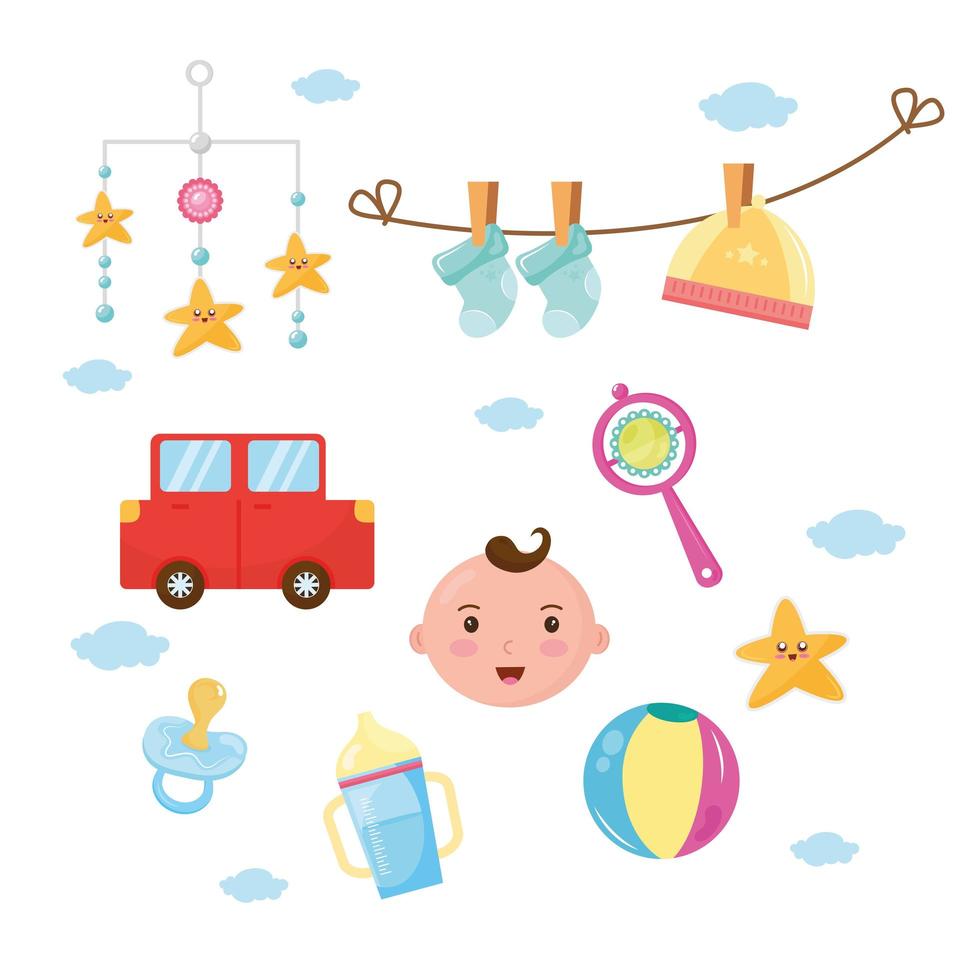 bundle of ten baby shower icons vector