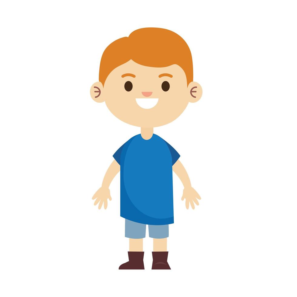 happy little young boy with blue shirt character vector