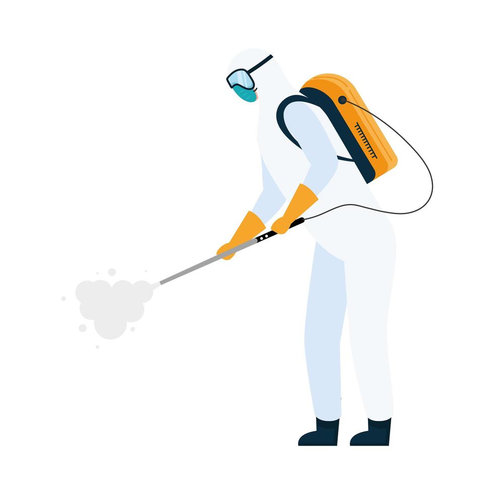 worker wearing biohazard suit disinfecting character vector