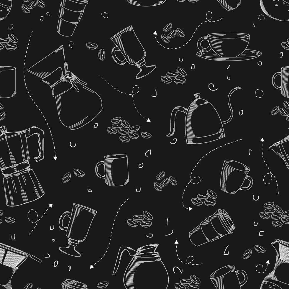 seamless coffee tool pattern. doodle coffee tool icon vector