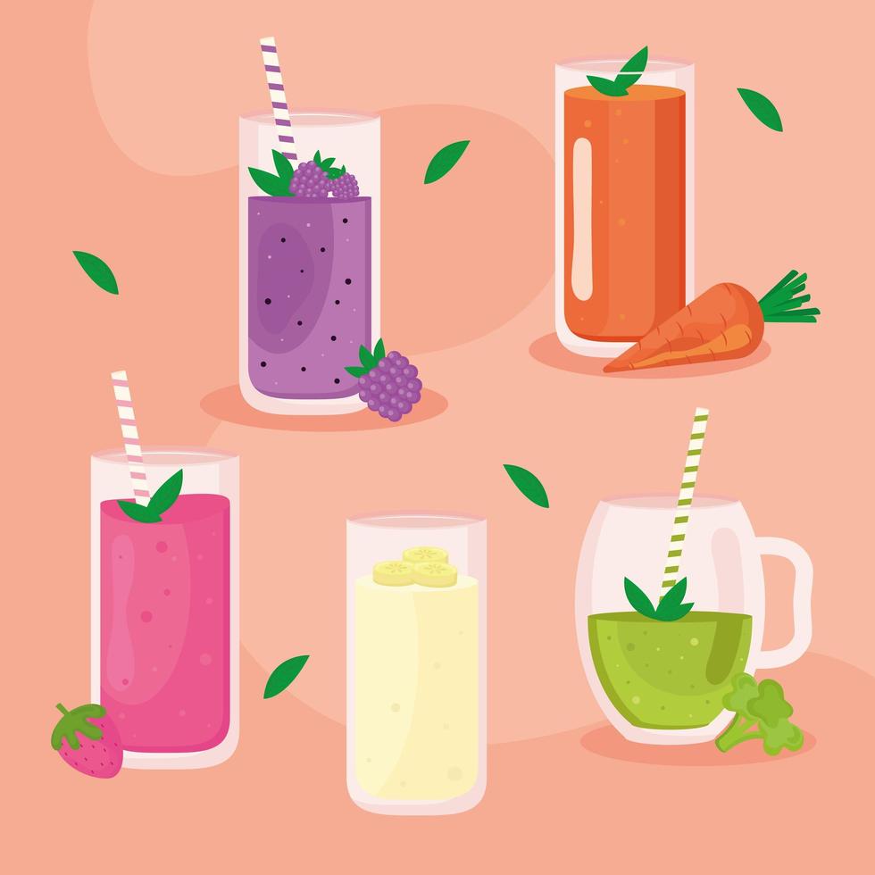 five smoothies icons vector