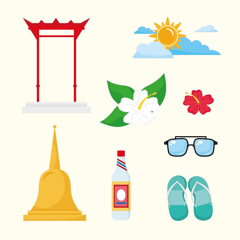 paquete de ocho iconos de conjunto de festival de songkran vector