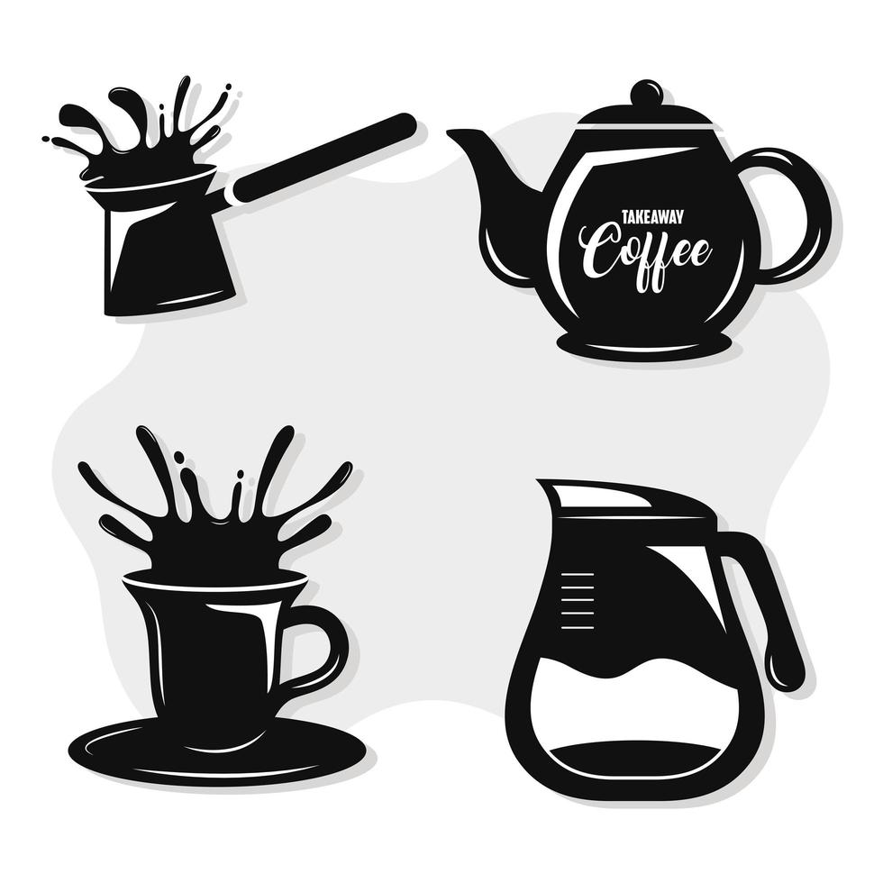 bundle of four coffee set icons vector
