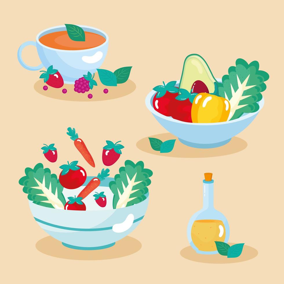 iconos de tazones saludables vector