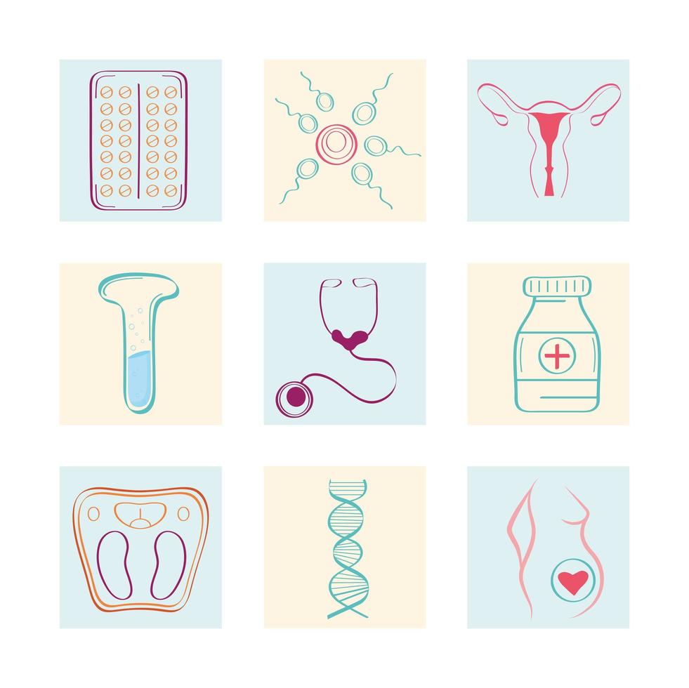 pregnancy nine icons vector