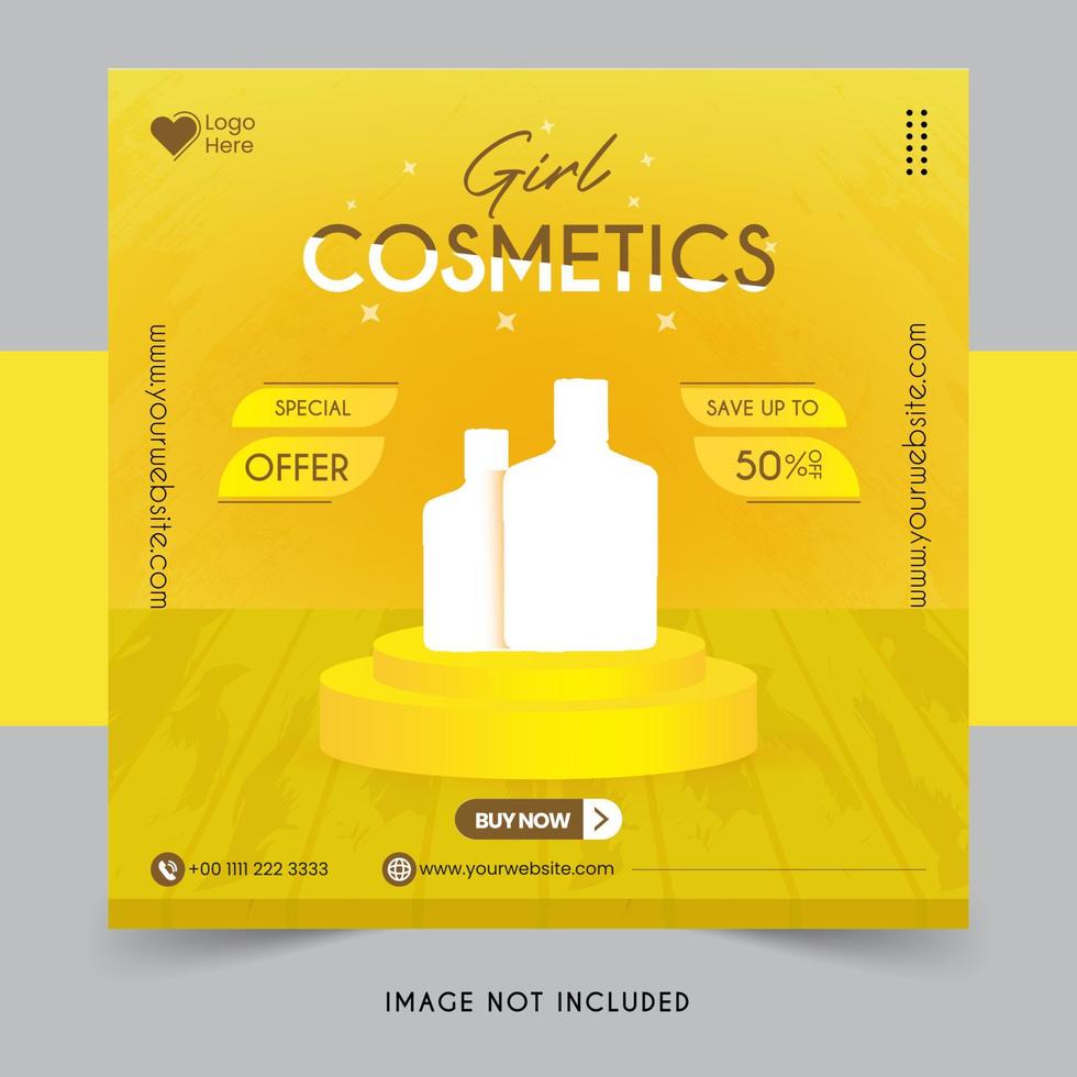 Cosmetic social media  post template layout with yellow podium free Vector