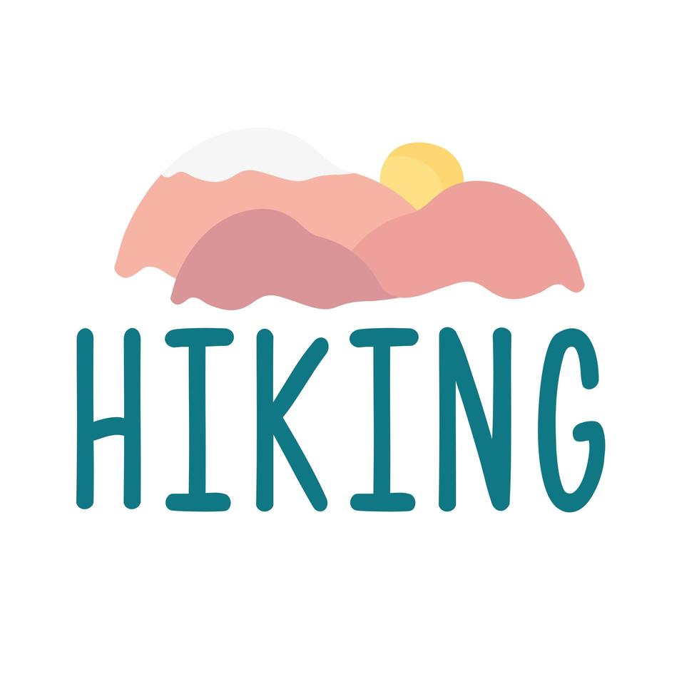 hiking word with mountains and sun vector