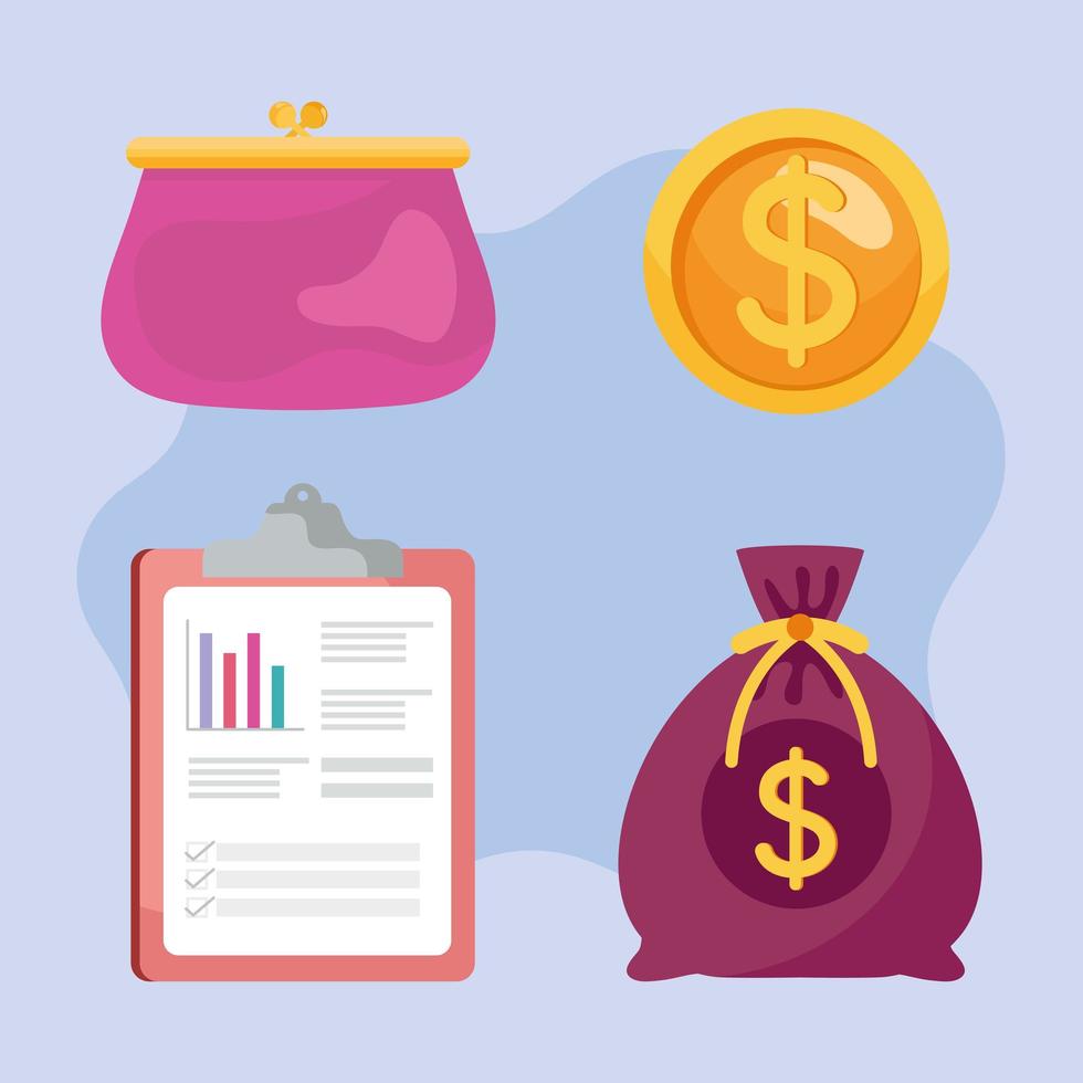 bundle of four savings management set icons vector