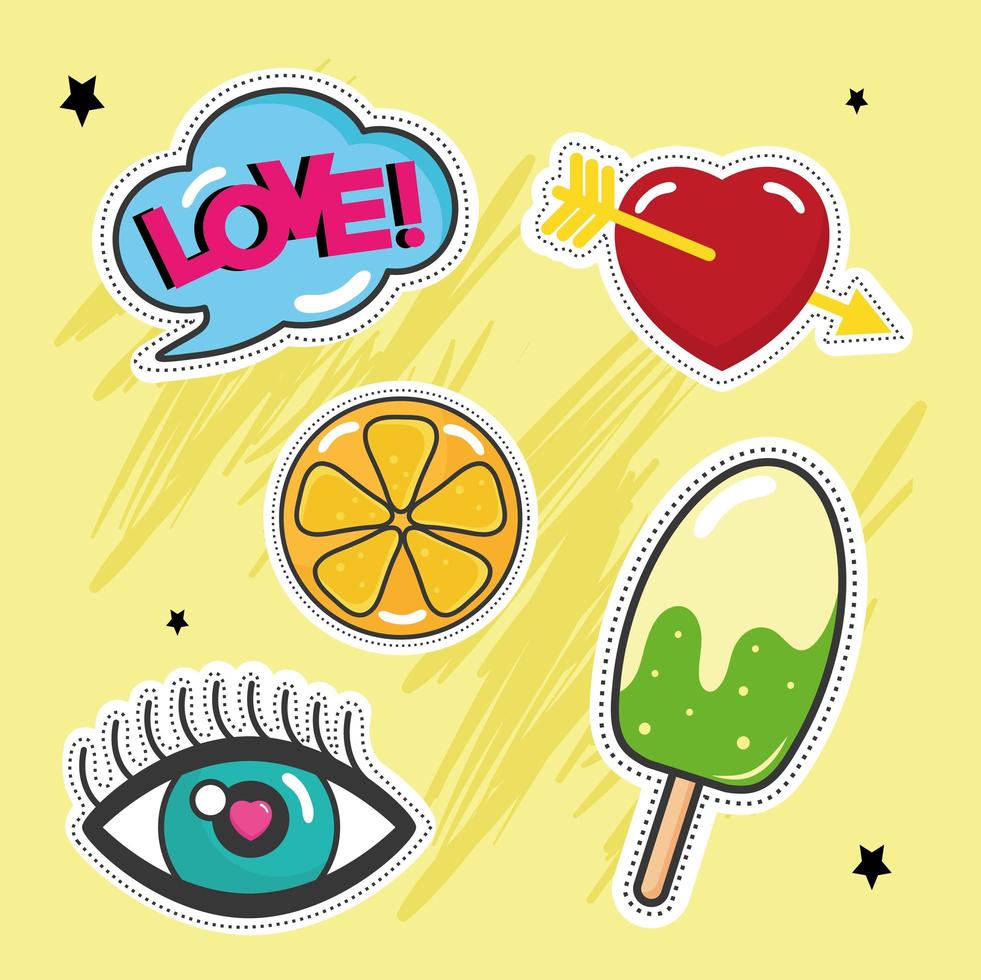 five retro patches vector