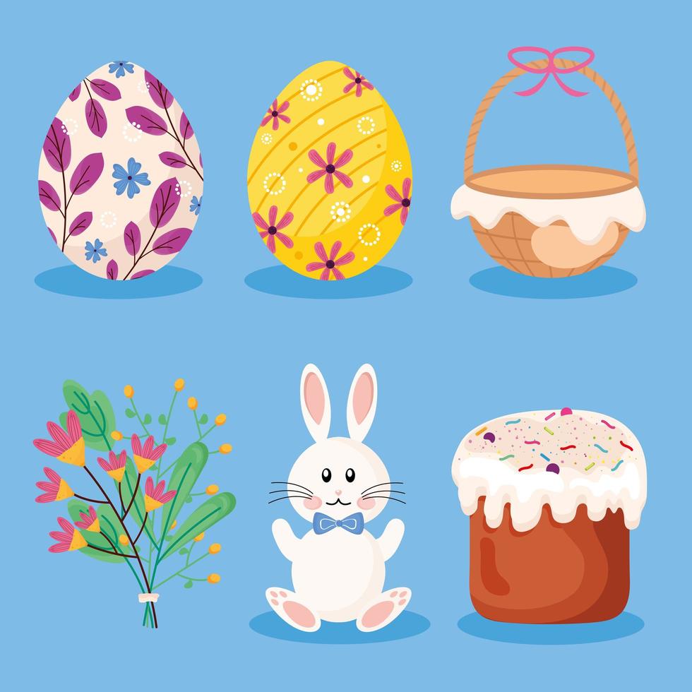 paquete de seis felices pascuas establecer iconos vector