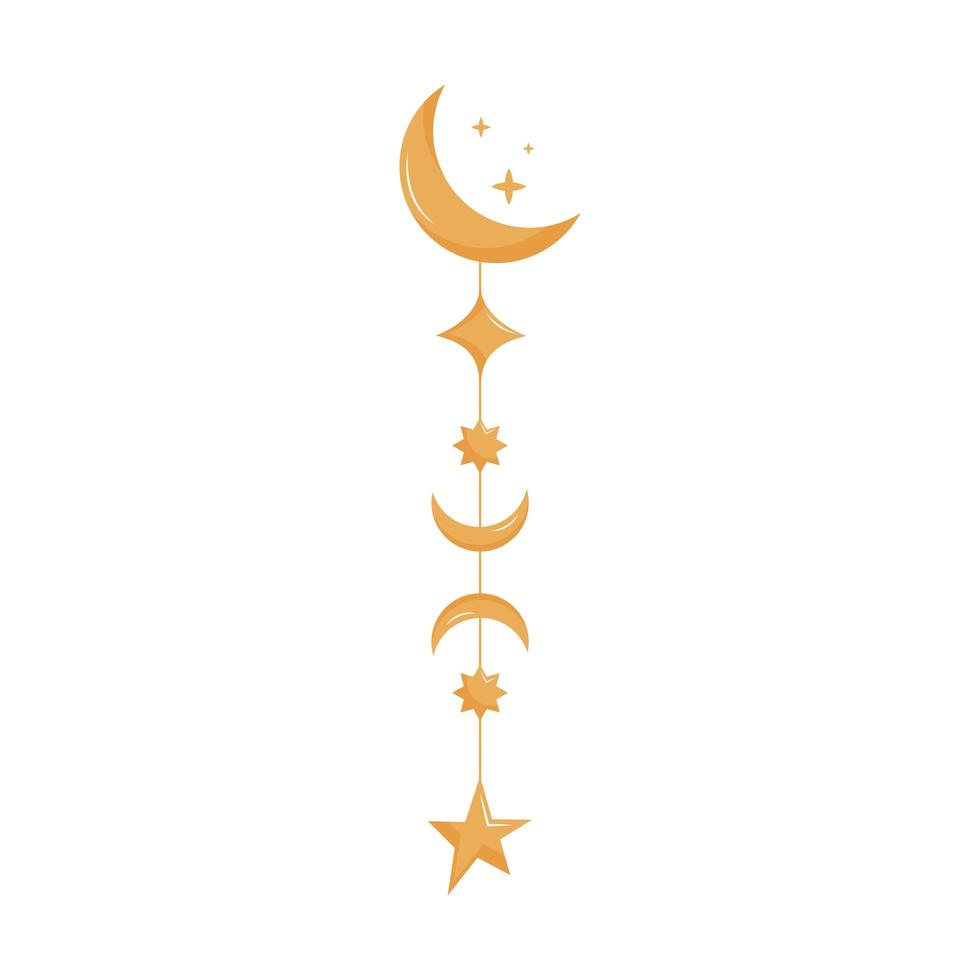 golden moons and stars hanging esoteric icon vector