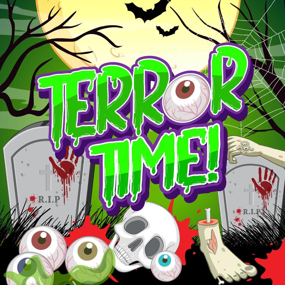Terror time halloween poster with scary element vector