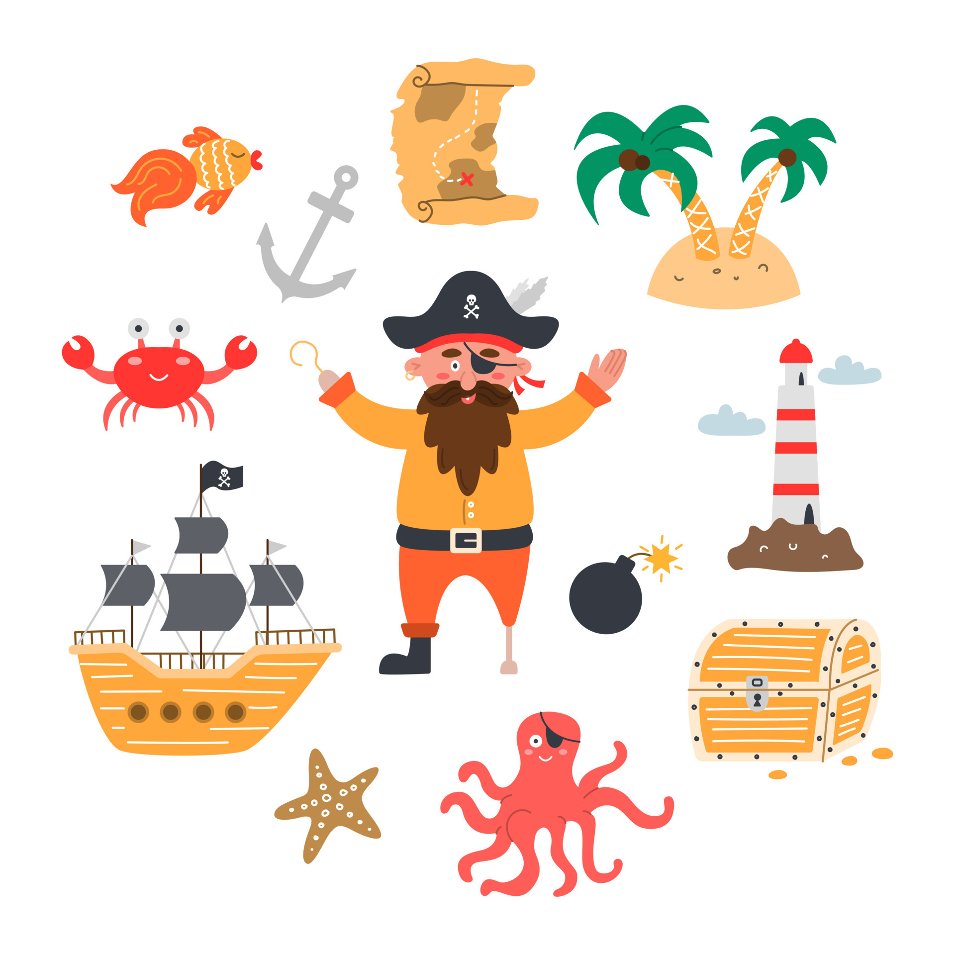 Accesorios Piratas Ilustraciones Vectoriales Planas Ilustración