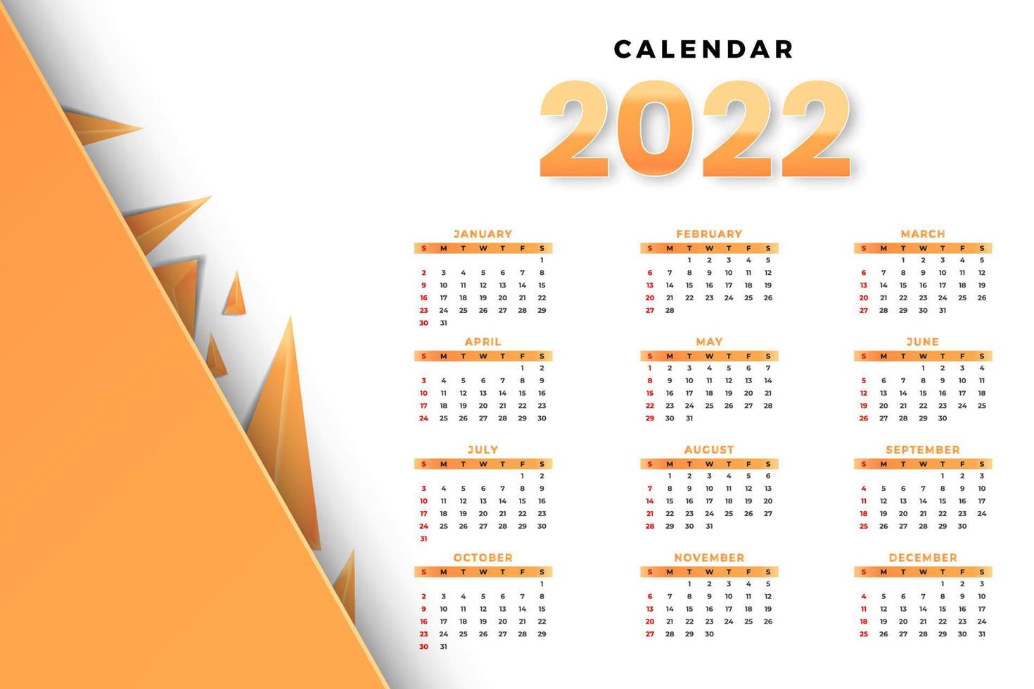 plantilla de calendario mensual para el año 2022. la semana comienza el domingo. Calendario de pared de estilo minimalista. vector