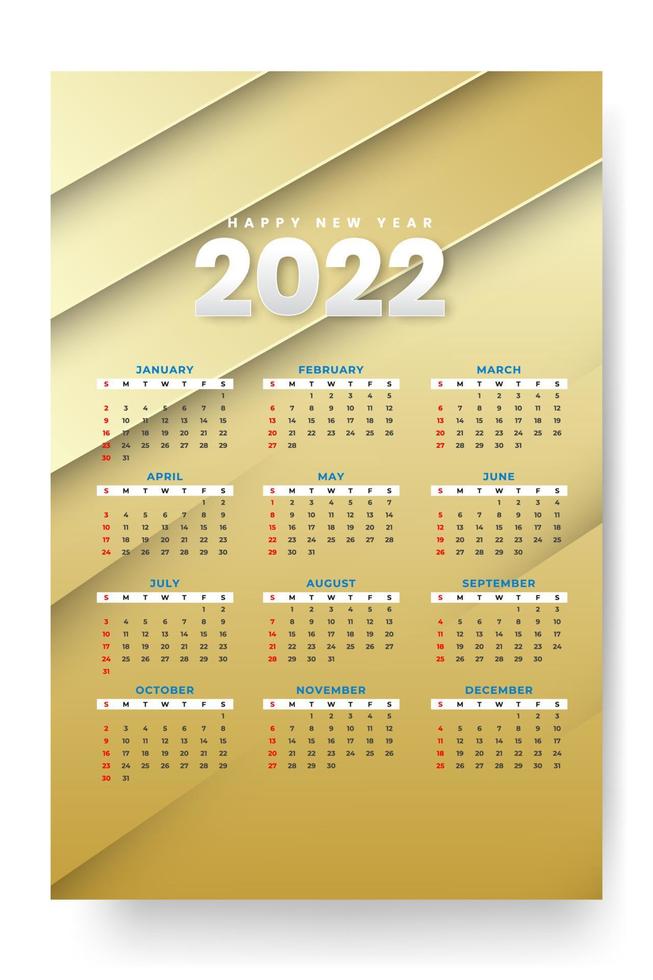 Monthly calendar template for 2022 year. Week Starts on Sunday. Wall calendar in a minimalist style. vector