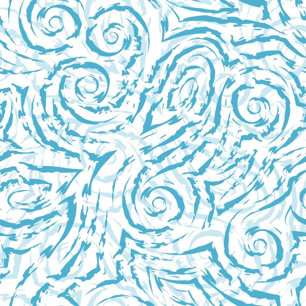 Vector blue seamless pattern drawn with a brush for decor isolated on a white background.Smooth lines with torn edges in the form of spirals of corners and loops