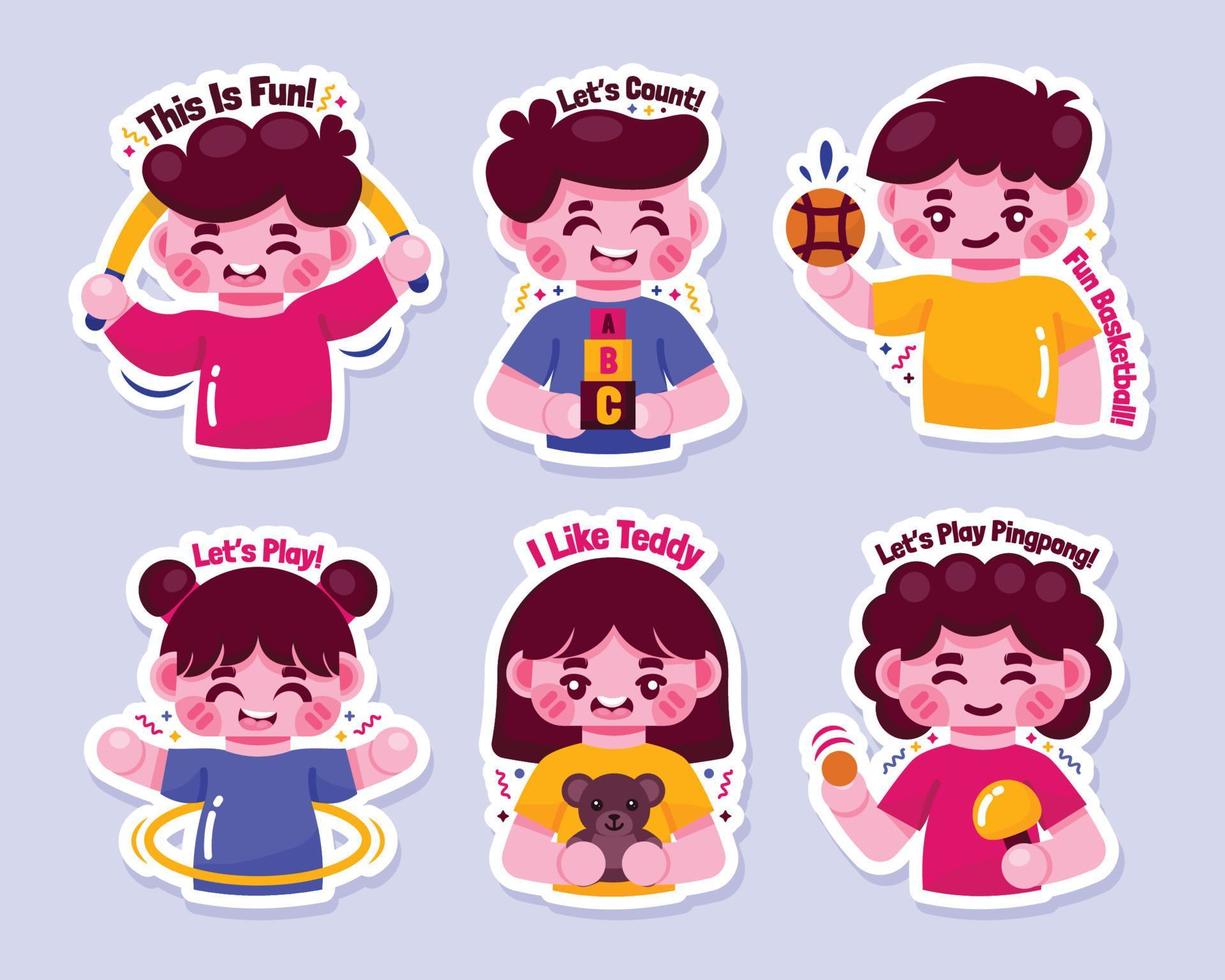 Colorful Children Playdate Sticker Collection vector
