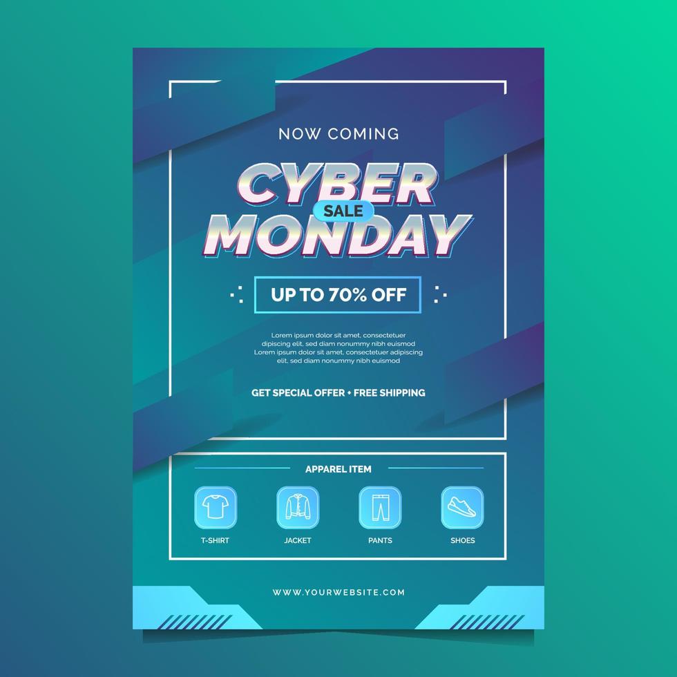 cartel de cyber monday con degradado vector