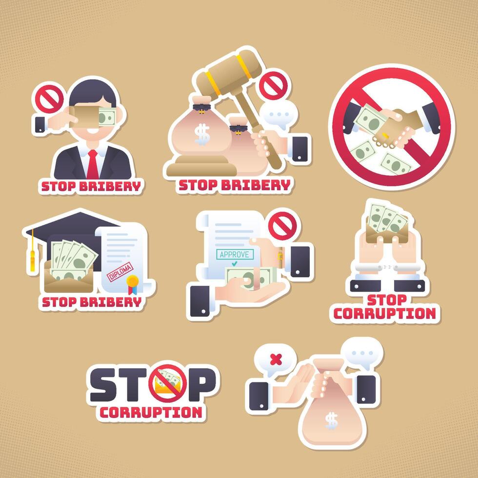 Stop Bribery And Corruption Stickers vector