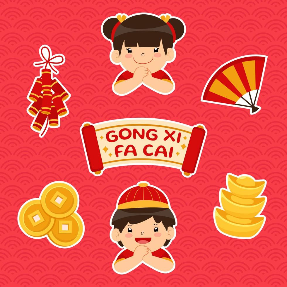 Cute Chinese New Year Stickers vector