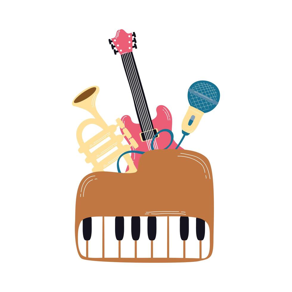 piano with musical instruments icons vector