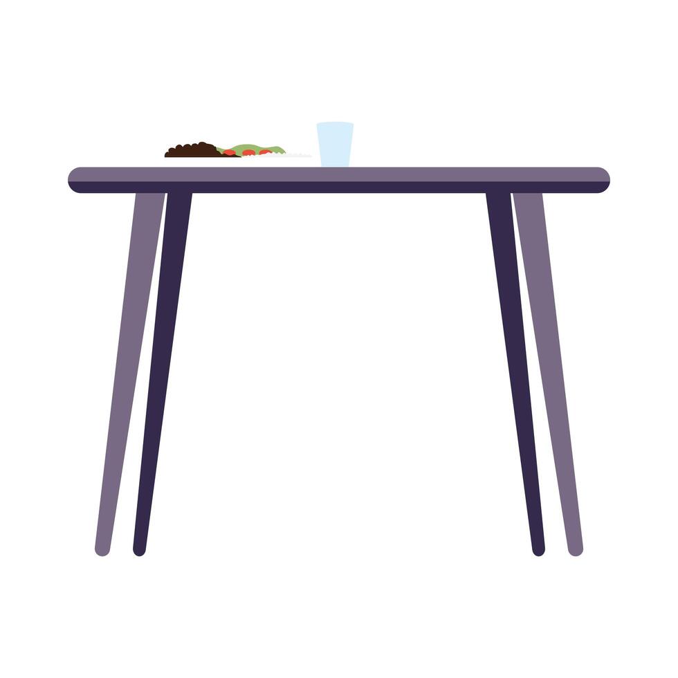 Restaurant table with food plate and glass vector design