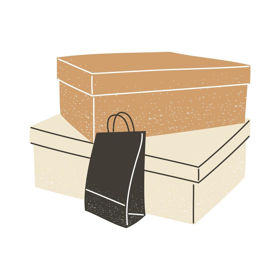 Cajas de compras y diseño de vectores de bolsas.