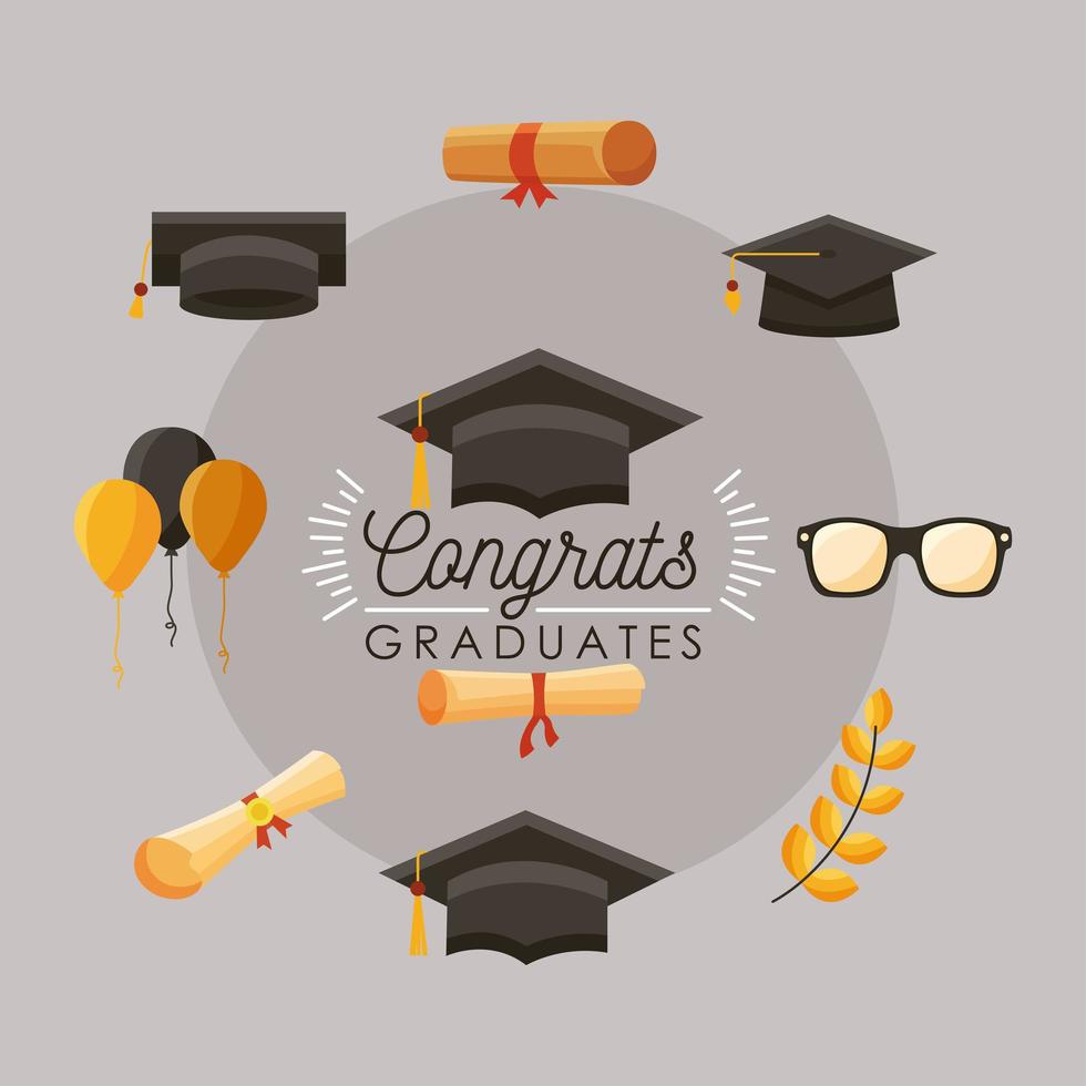 congrats graduates ten icons vector
