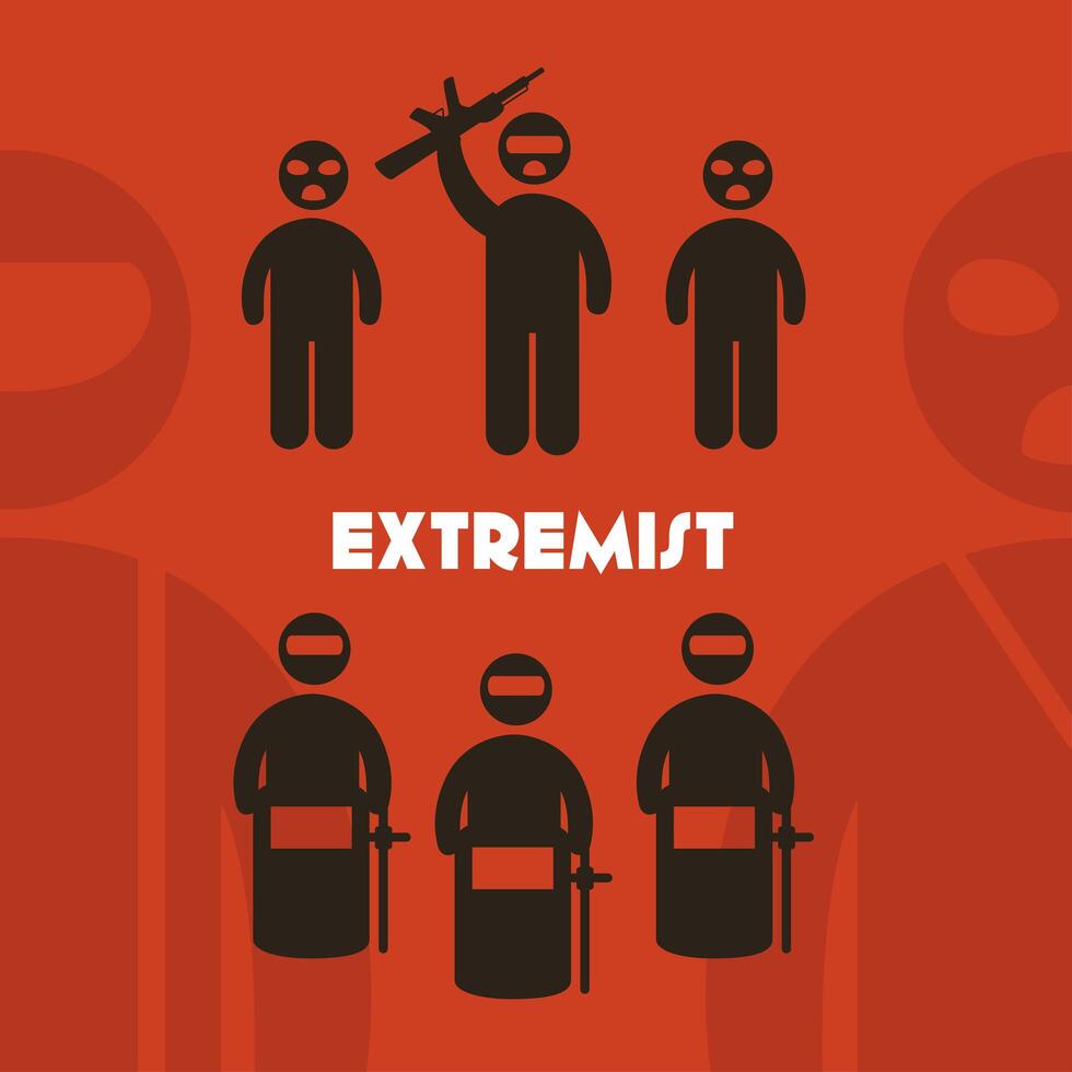 six extremists silhouettes icons vector