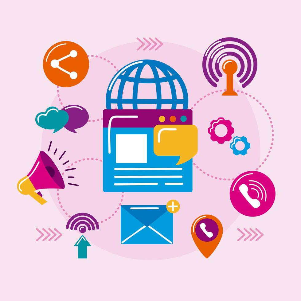 eleven communication tech icons vector