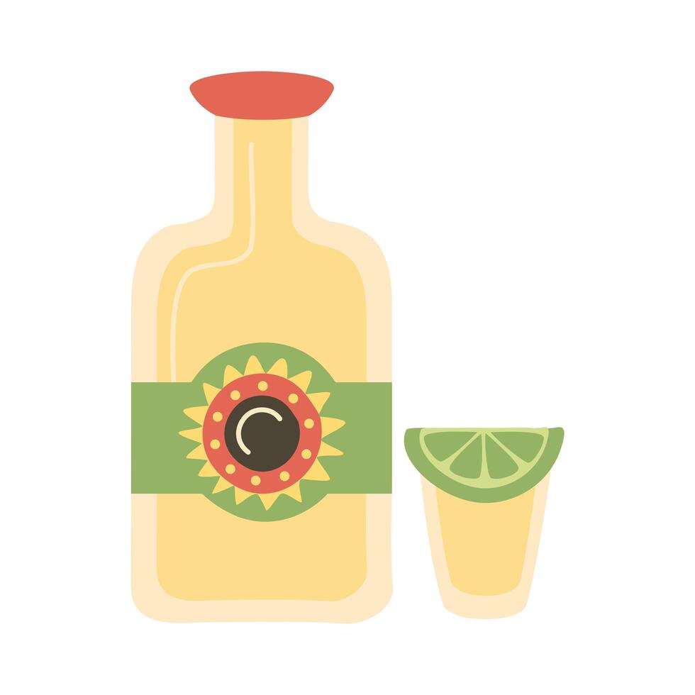 tequila bottle and cup vector