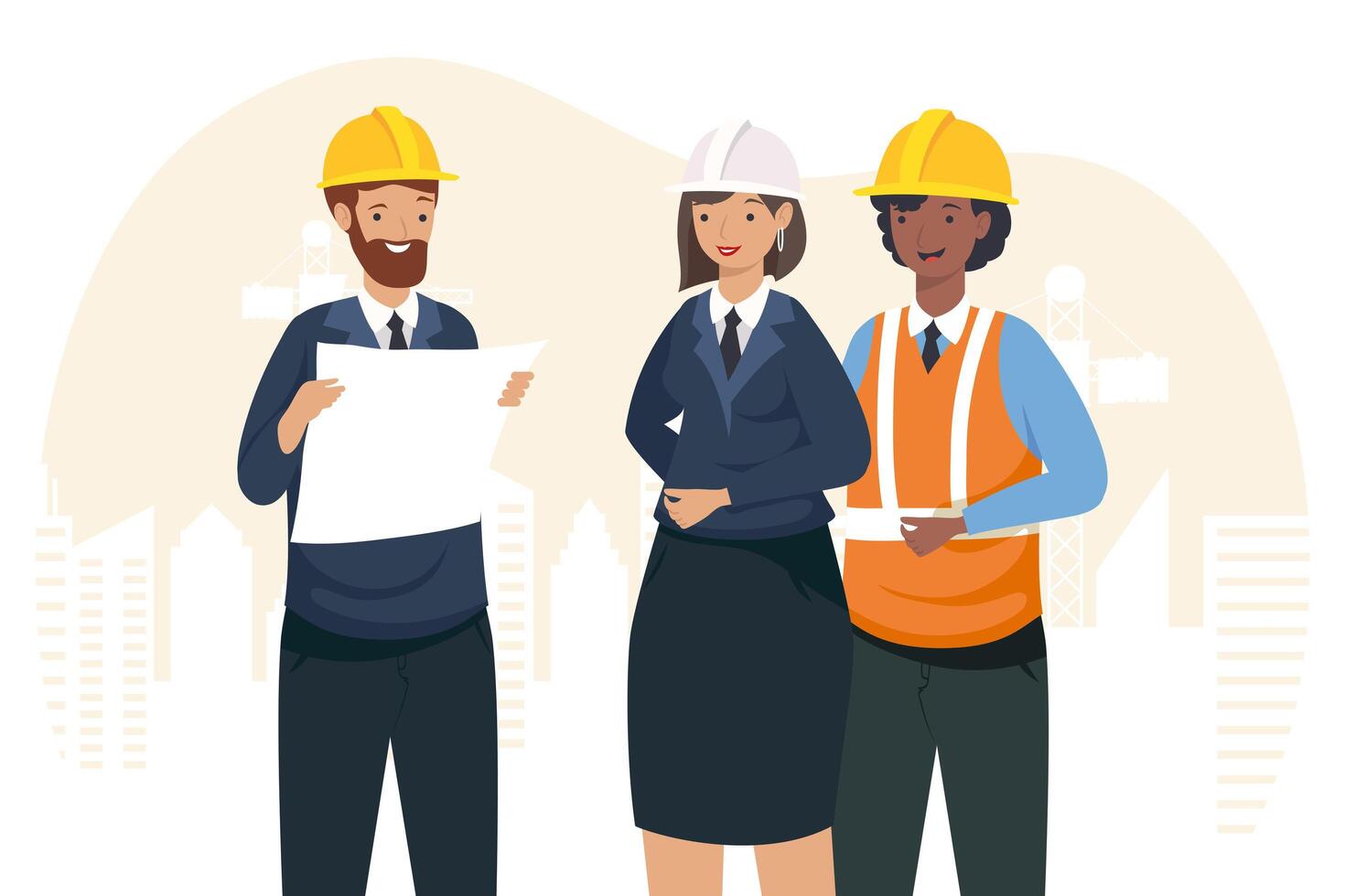 Architects and woman engineer with helmets vector design