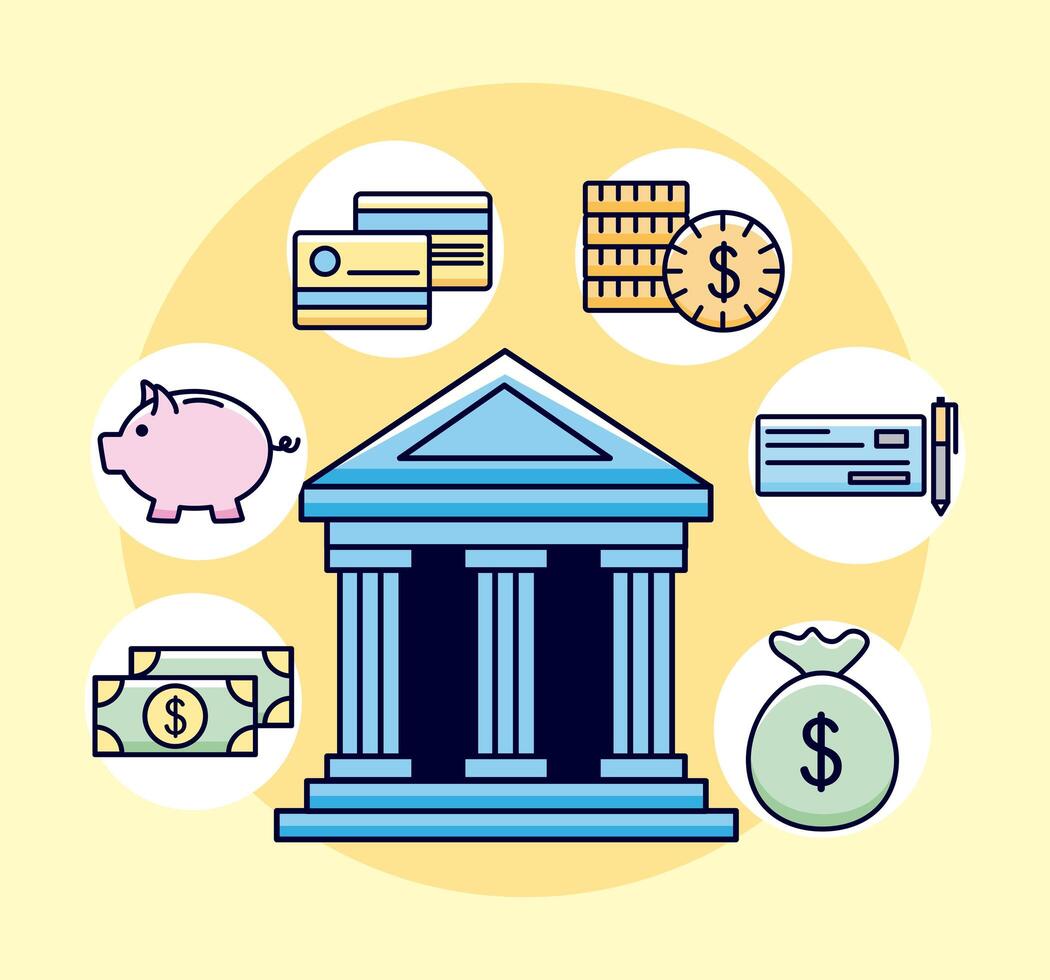 bank with money symbols vector