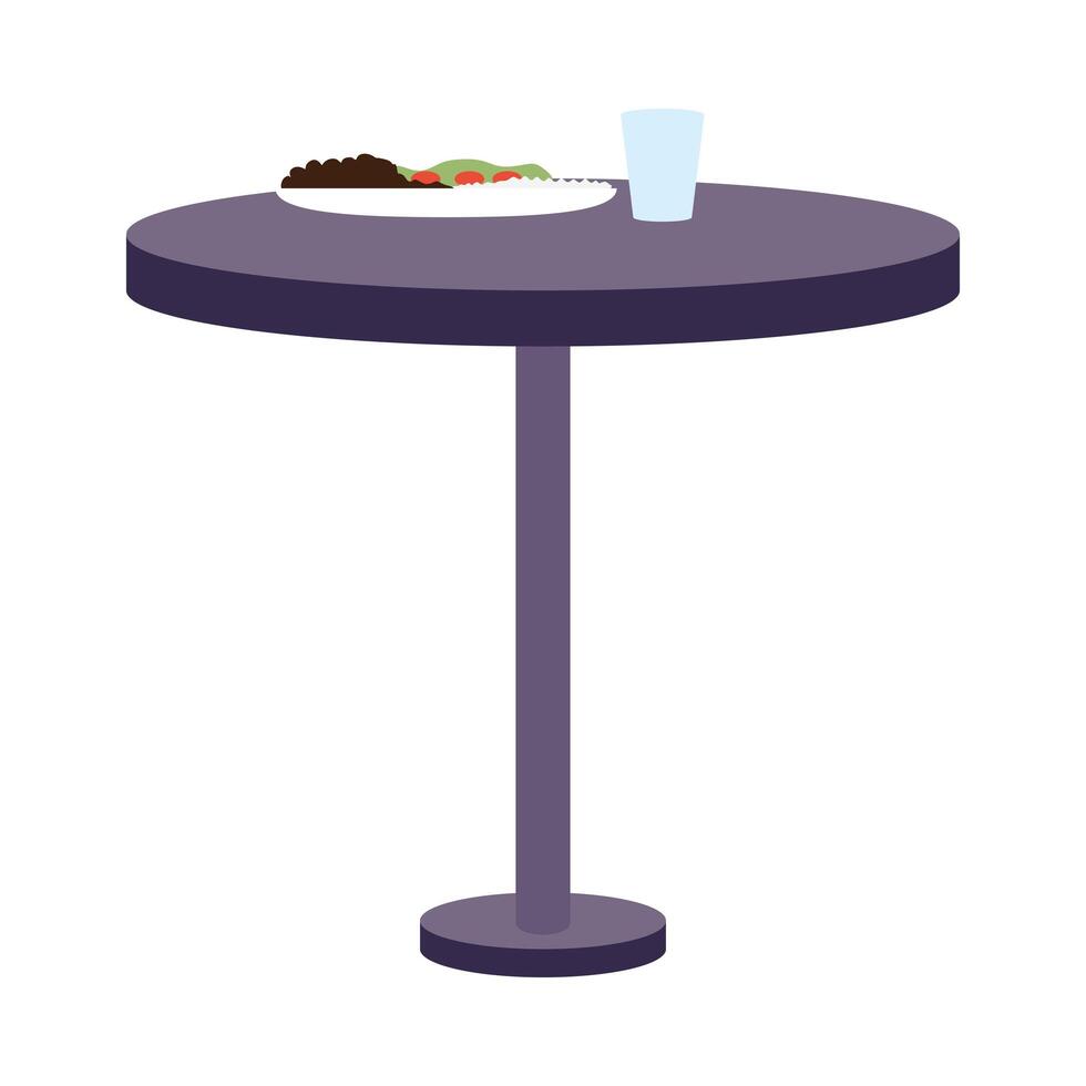 Restaurant table with food plate and glass vector design