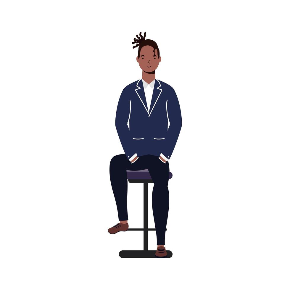 Dibujos animados de hombre avatar negro en diseño vectorial de silla vector