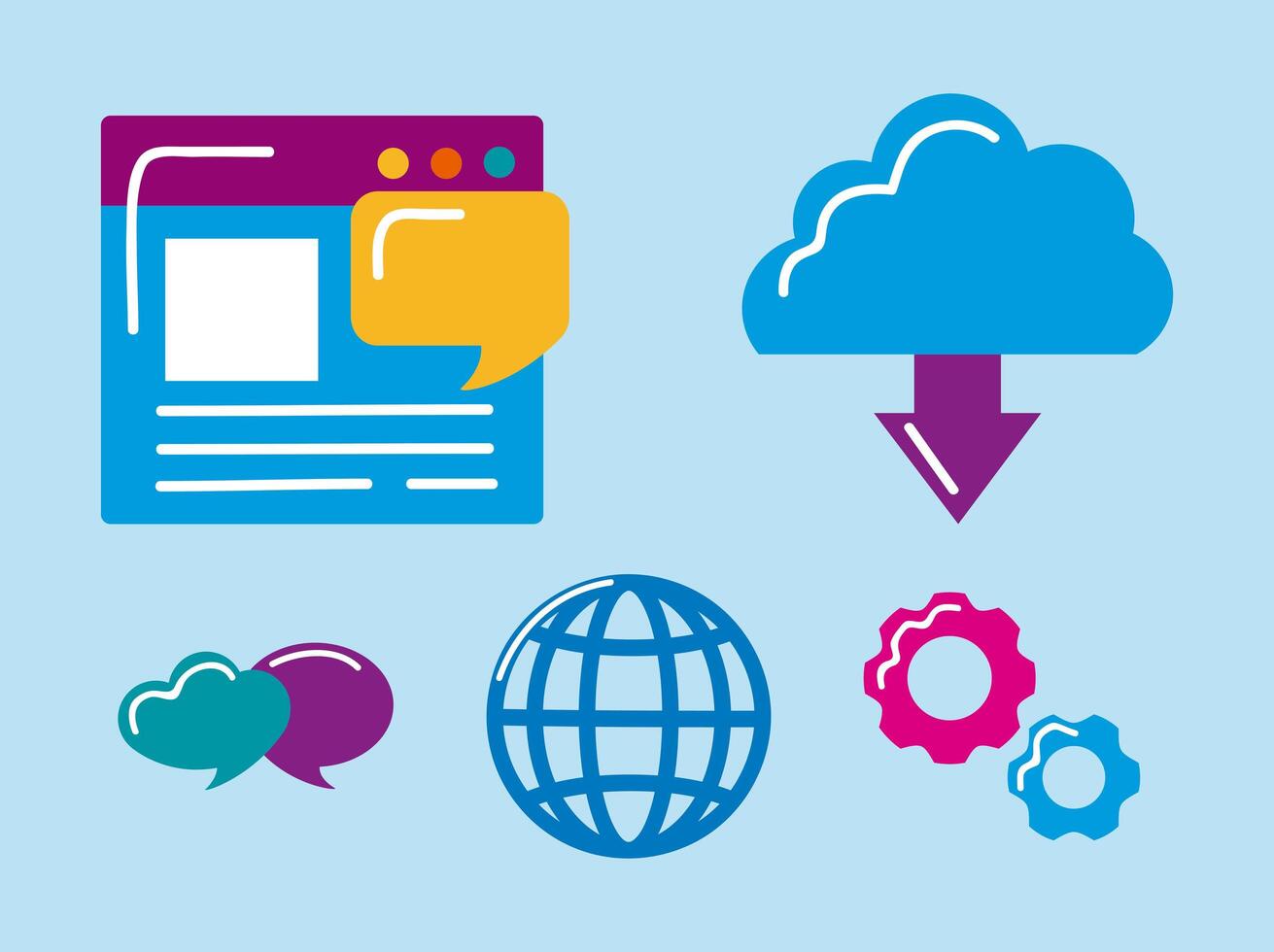 five communication tech icons vector