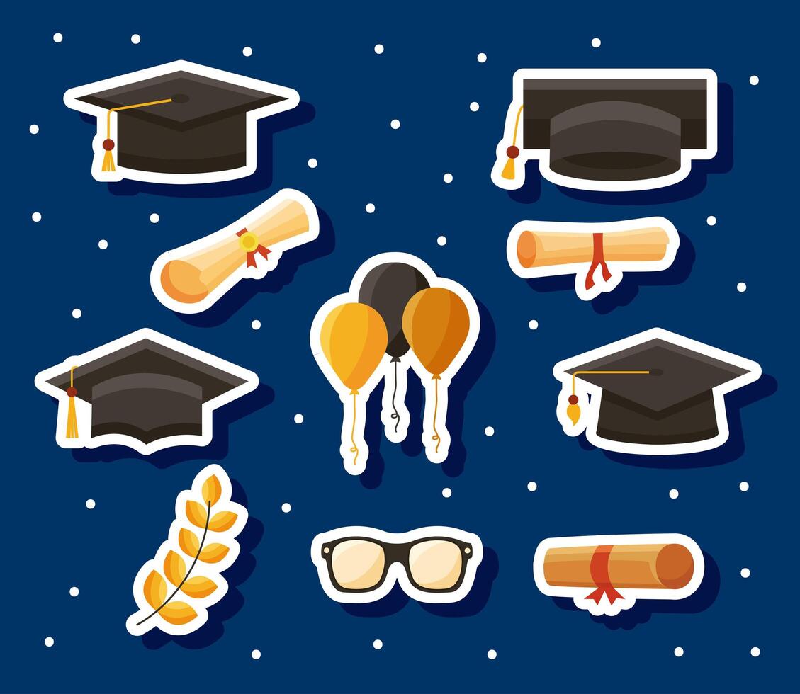 ten congrats graduates icons vector