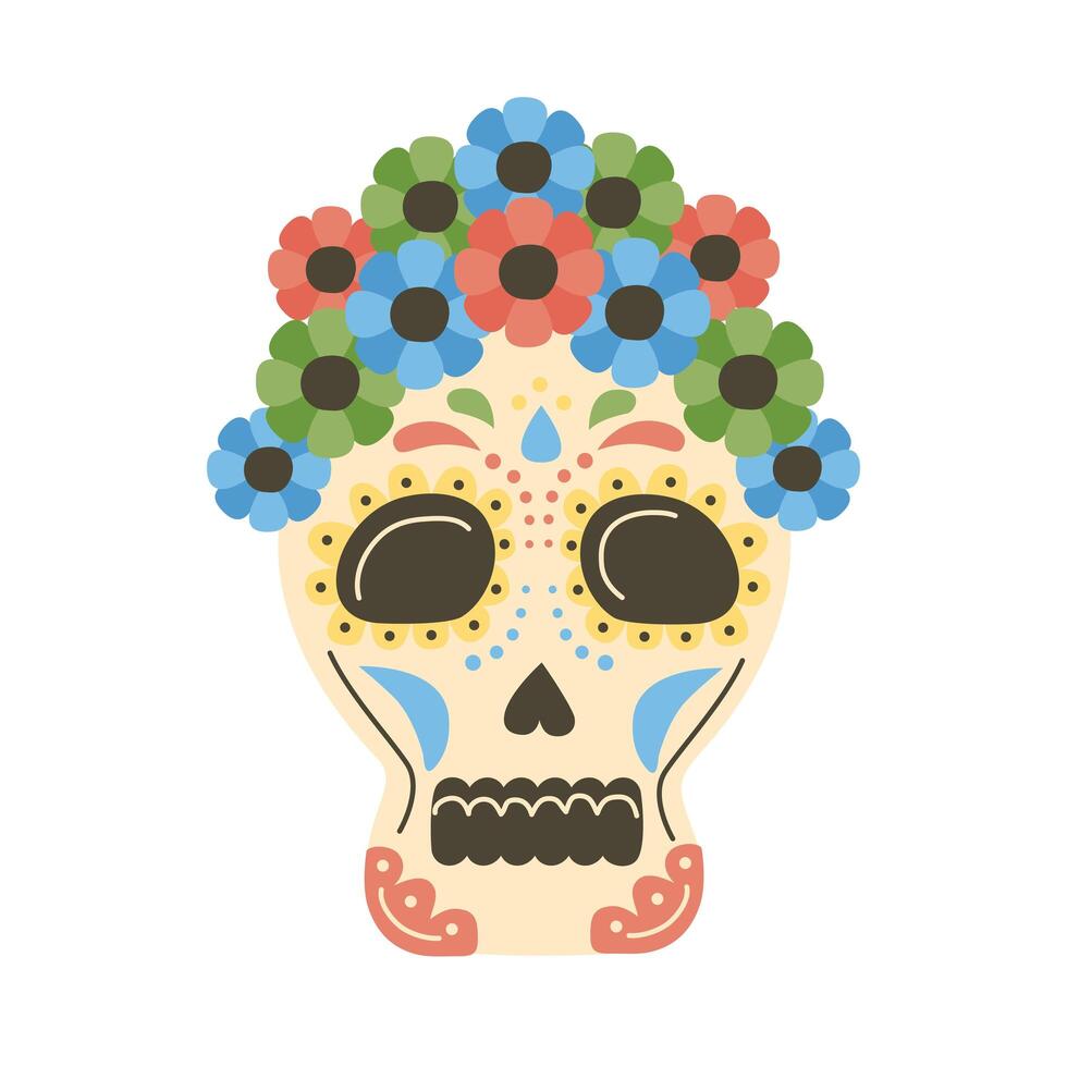 mexican skull with flowers vector