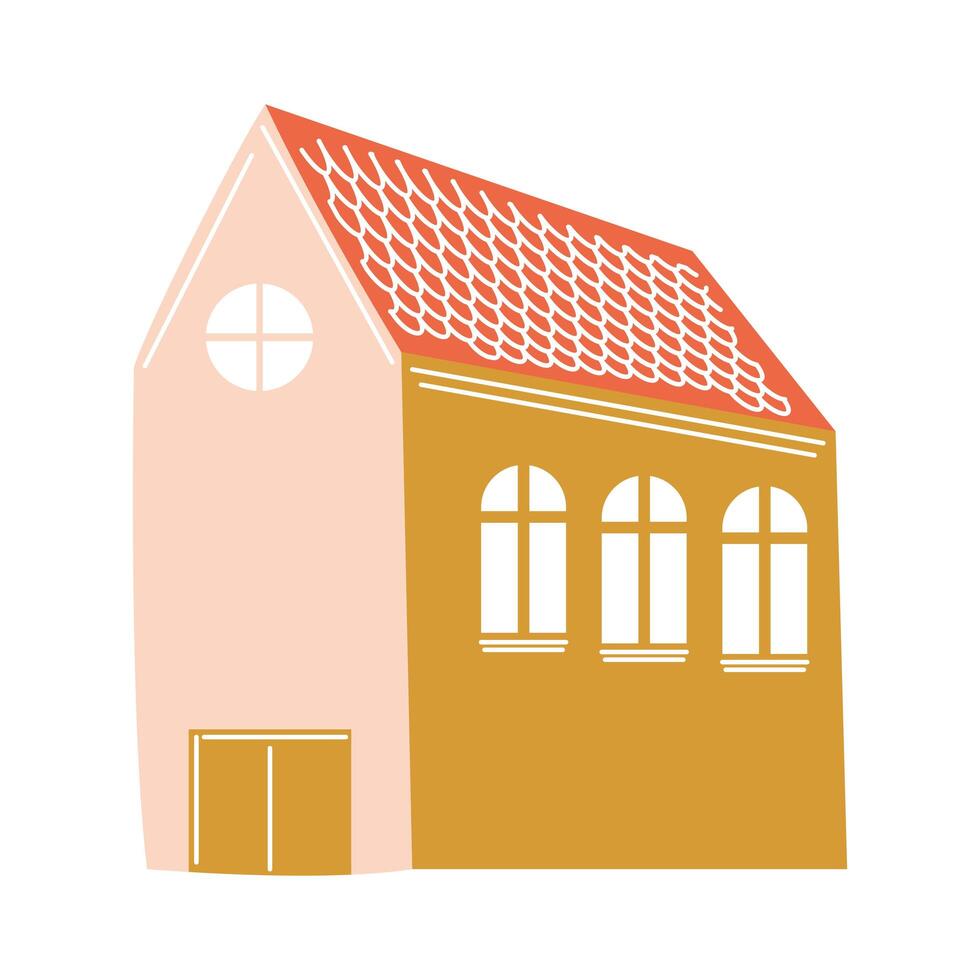 pink and orange house isolated vector design