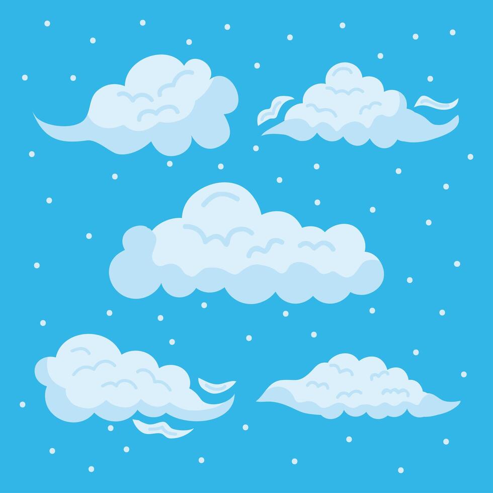 five clouds sky icons vector