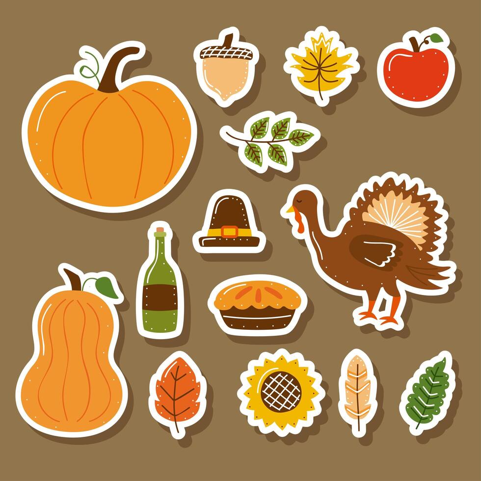 fourteen thanksgiving celebration icons vector