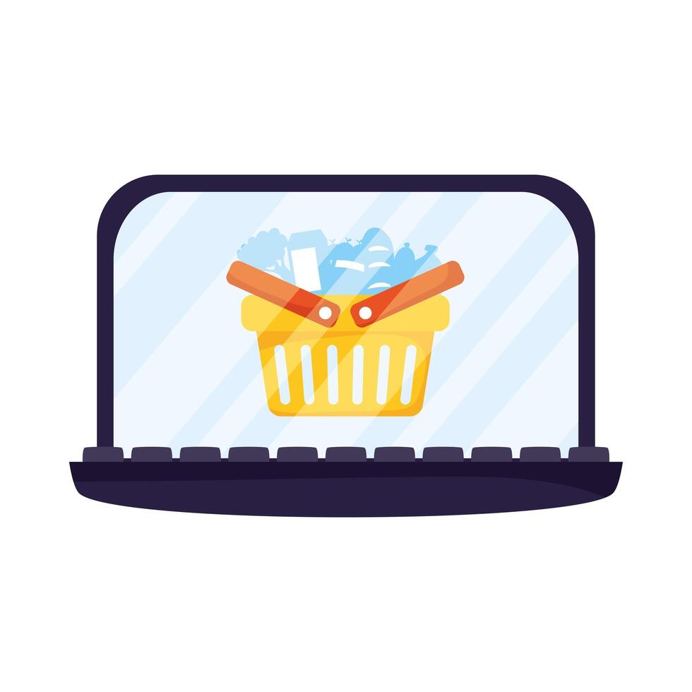 laptop computer with shopping basket vector