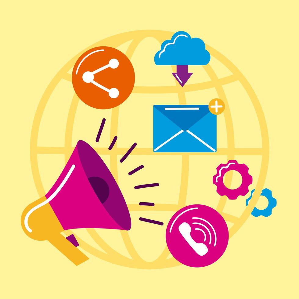 megaphone and communication icons vector