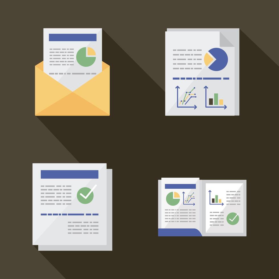 documents set with infographics vector