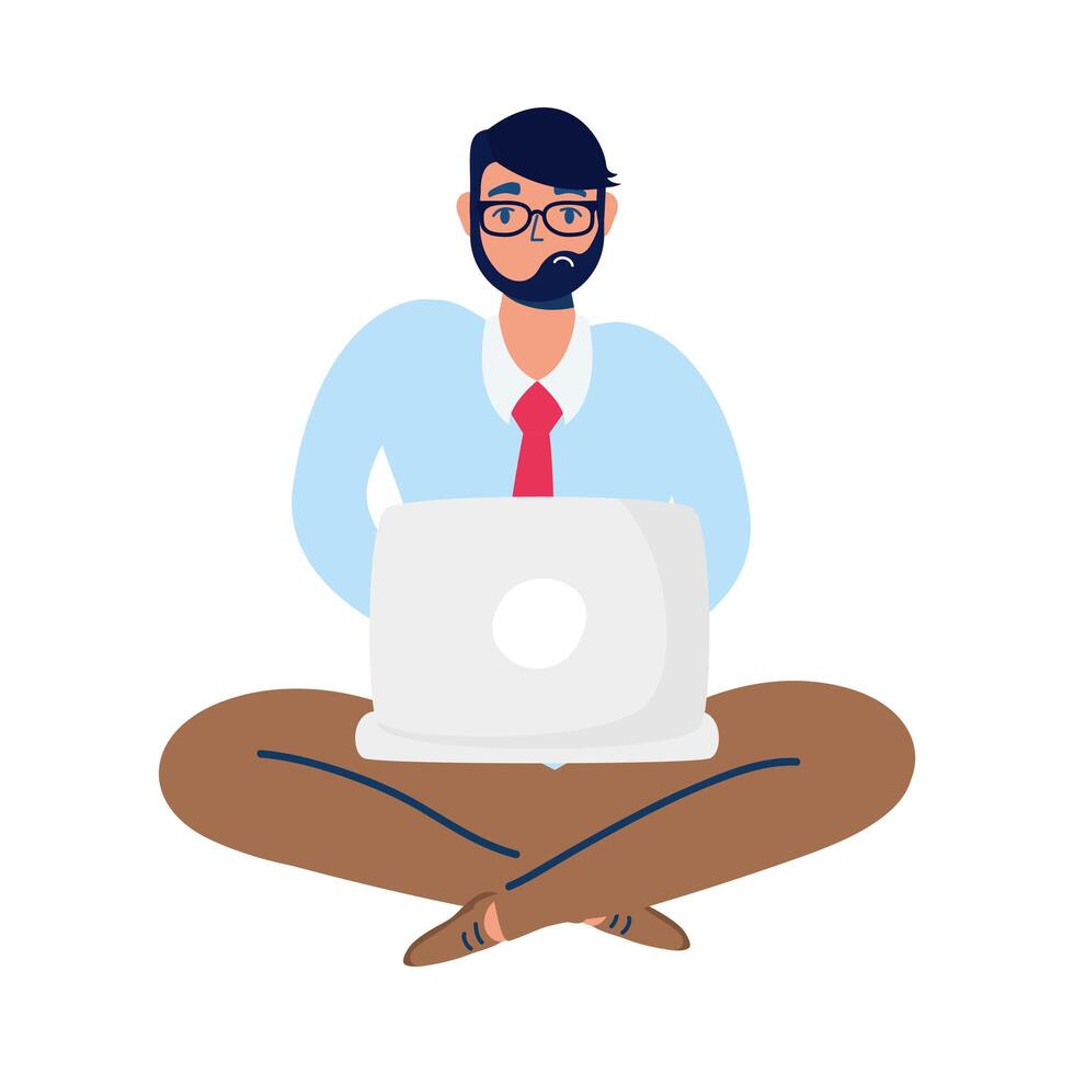 elegant business man with lotus position using laptop vector