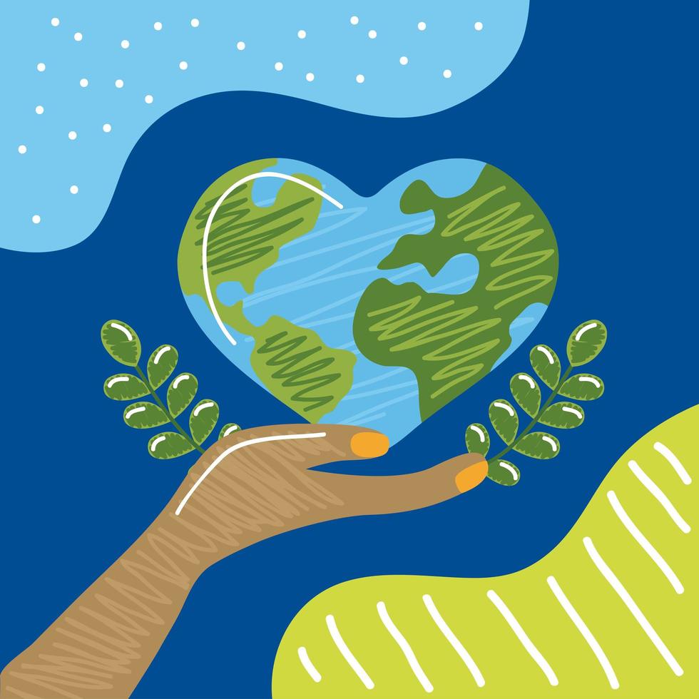 Earth world in heart shape vector